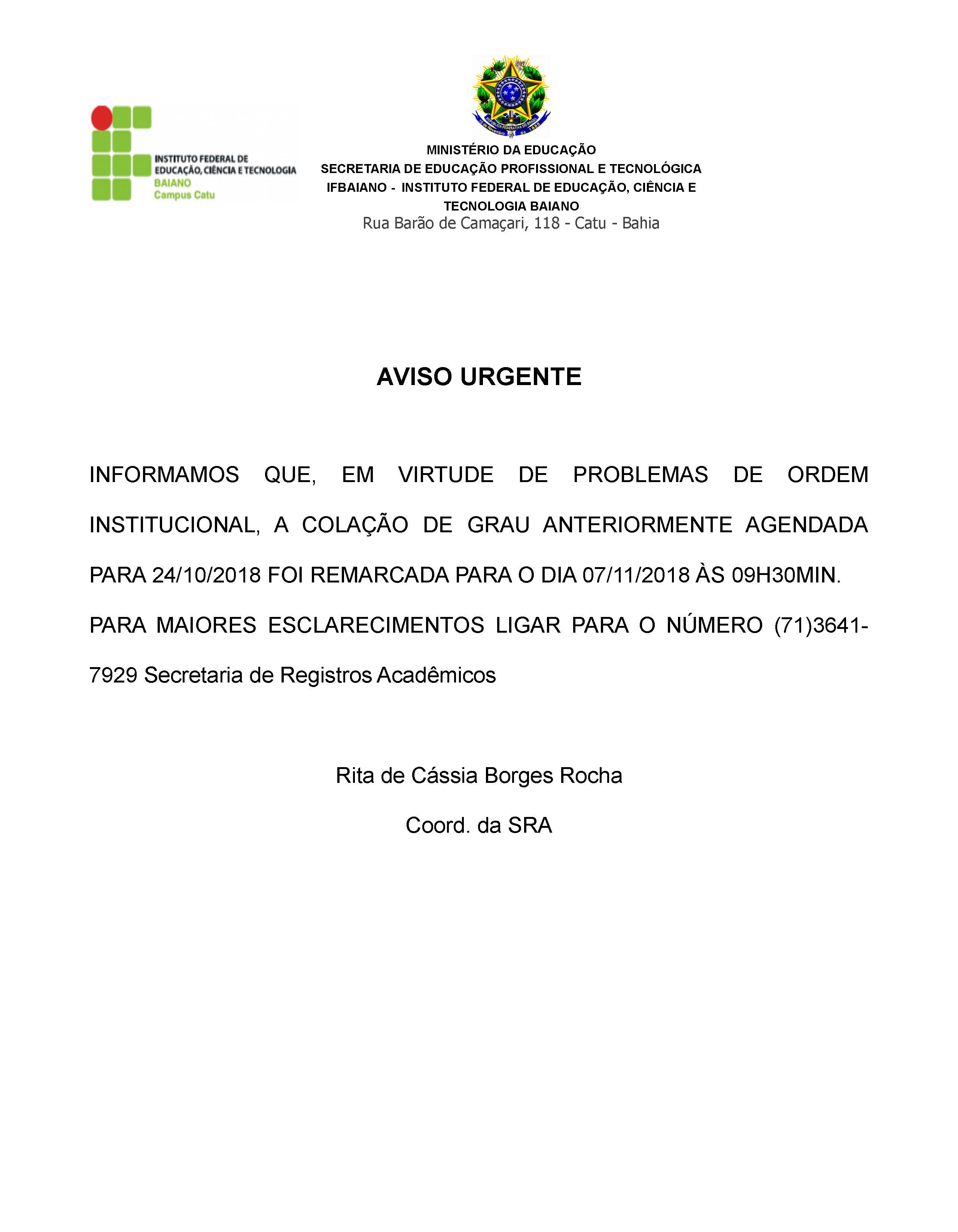 aviso colação de grau