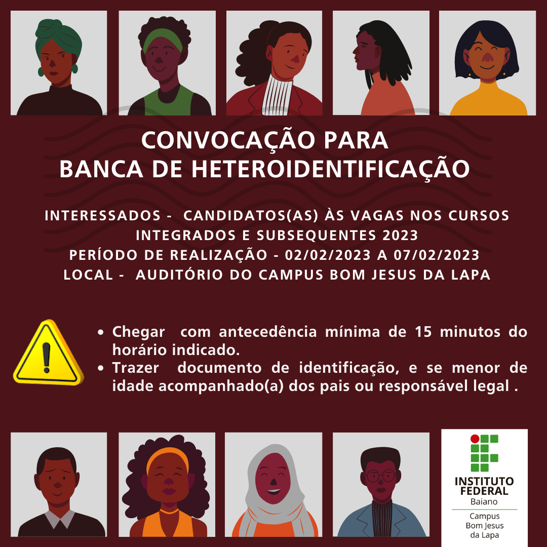 Sisu 2023 - Convocação para Banca de Heteroidentificação — IFBA - Instituto  Federal de Educação, Ciência e Tecnologia da Bahia Instituto Federal da  Bahia