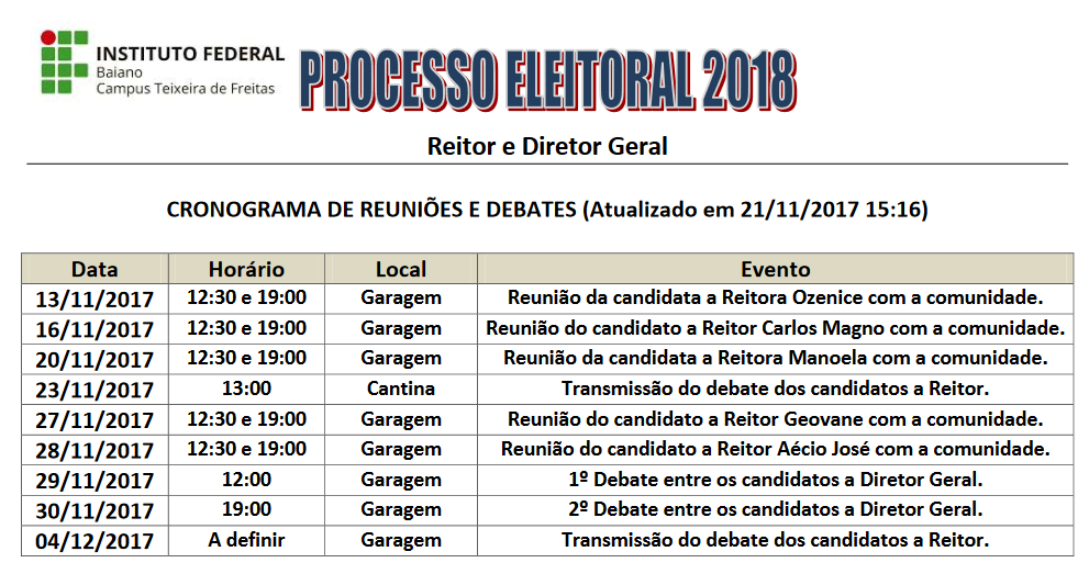 Cronograma Eleições 2018 21112017