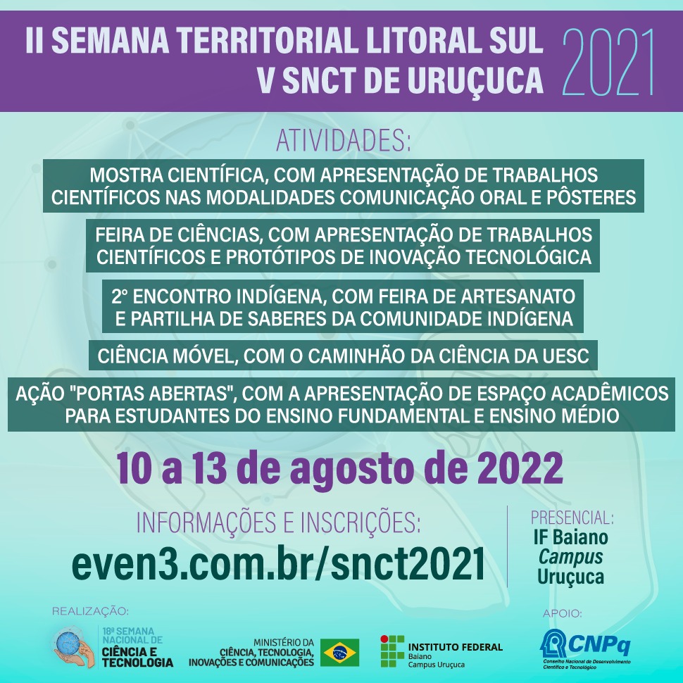 VIII SECITEC 2022 - o reencontro com a educação, a ciência e a tecnologia  no IFBA Jequié — IFBA - Instituto Federal de Educação, Ciência e Tecnologia  da Bahia Instituto Federal da Bahia